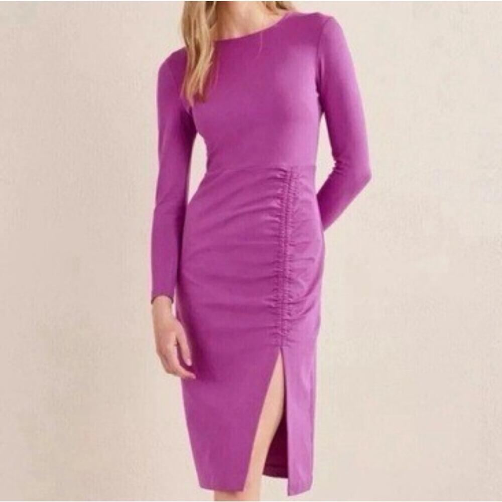BODEN | Vibrant Purple Long Sleeve Bodycon Ruched Dress | 4